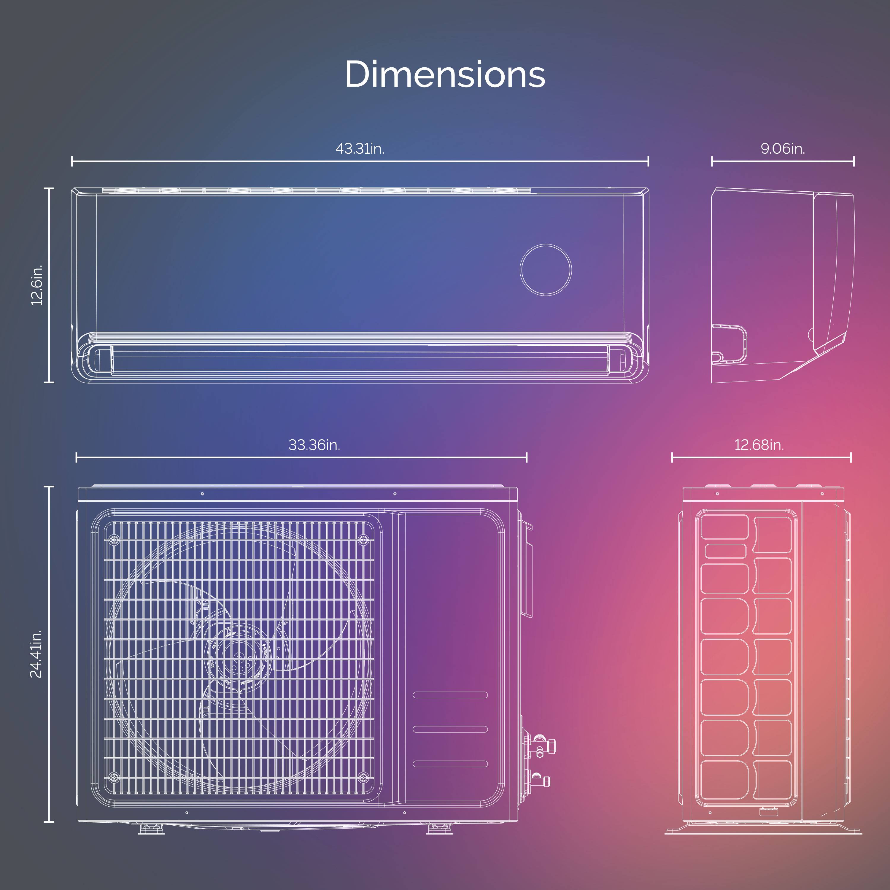 Dimensions: 43.31in, 9.06in, 12.6in, 33.36in, 12.68in, 24.41in, 24
