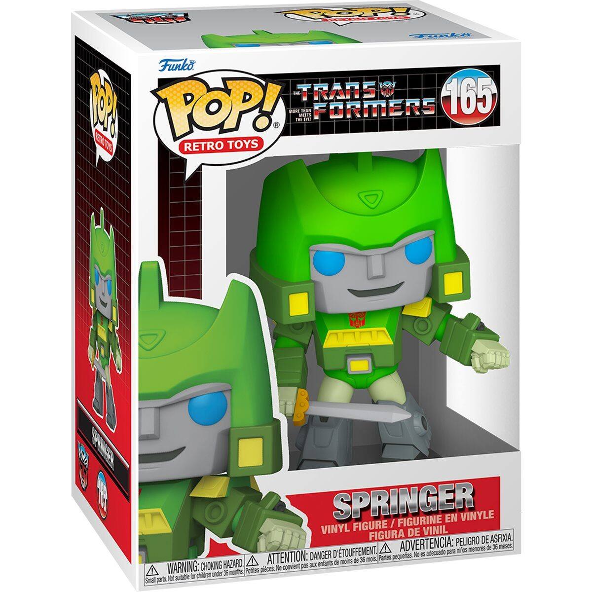 Sure, here is the corrected and grouped text from the image:

---

**Funko POP! RETRO TOYS**

**TRANSFORMERS**

**165**

**SPRINGER**

**VINYL FIGURE / FIGURINE EN VINYLE / FIGURA DE VINIL**

**ADVERTENCIA: PELOIGRO DE ASFIXIA**

**ATTENTION: DANGER D'ÉTOUFFEMENT**

**WARNING: CHOKING HAZARD**

**Small parts. Not suitable for children under 3 years.**

**Petites pièces. Ne convient pas aux enfants de moins de 3 ans.**

**Pequeñas piezas. No conviene para niños menores de 3 años.**

**DANGER: PELIGRO DE ASFIXIA**

**ATTENTION: DANGER D'ÉTOUFFEMENT**

**WARNING: CHOKING HAZARD**

**Small parts. Not suitable for children under 3 years.**

**Petites pièces. Ne convient pas aux enfants de moins de 3 ans.**

**Pequeñas piezas. No conviene para niños menores de 36 meses.**

---

This text is grouped and corrected for clarity.