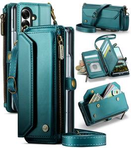 Dteck - Crossbody Wallet Case for Samsung Galaxy Z Fold7 with Card Slots and Zipper Pocket, RFID Blocking PU Leather Cover - Green
