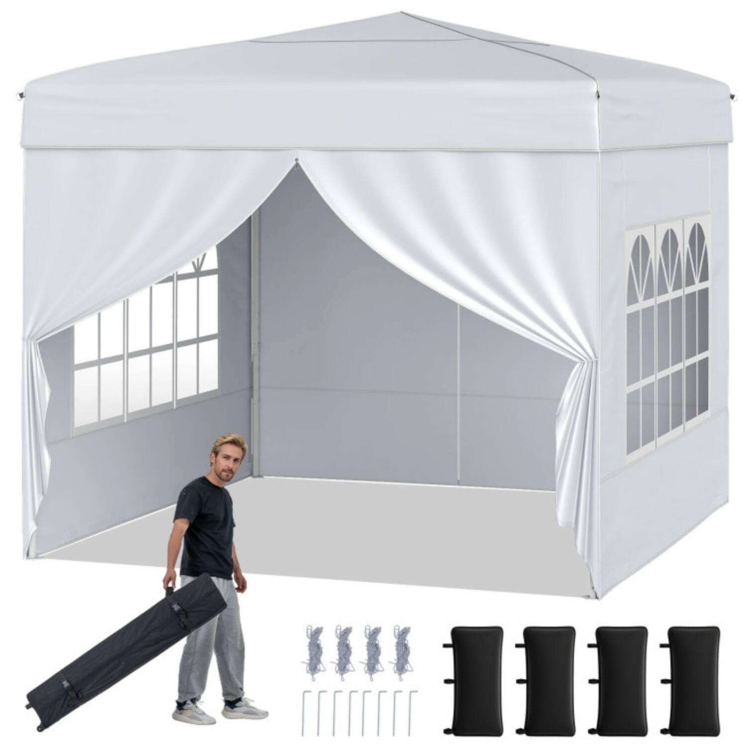 Alt View 6. Mondawe - 10 x 10 FT Pop-Up Canopy Tent with 4 Sidewalls and Wheeled Bag - White.
