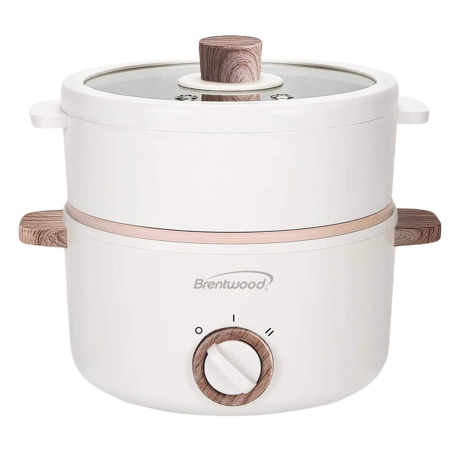 Brentwood - Multi-function Electric Hot Pot Cooker With Stainless Steel Food Steamer And Ceramic Non-stick Coating - White