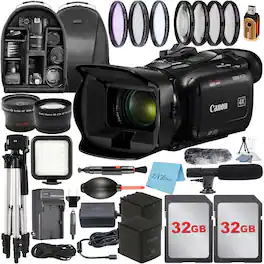 Bundle - Canon - Vixia HF G70 Camcorder + 2x 32GB Card + Backpack + LED Flash + Wide Angle + ZeeTech - Black
