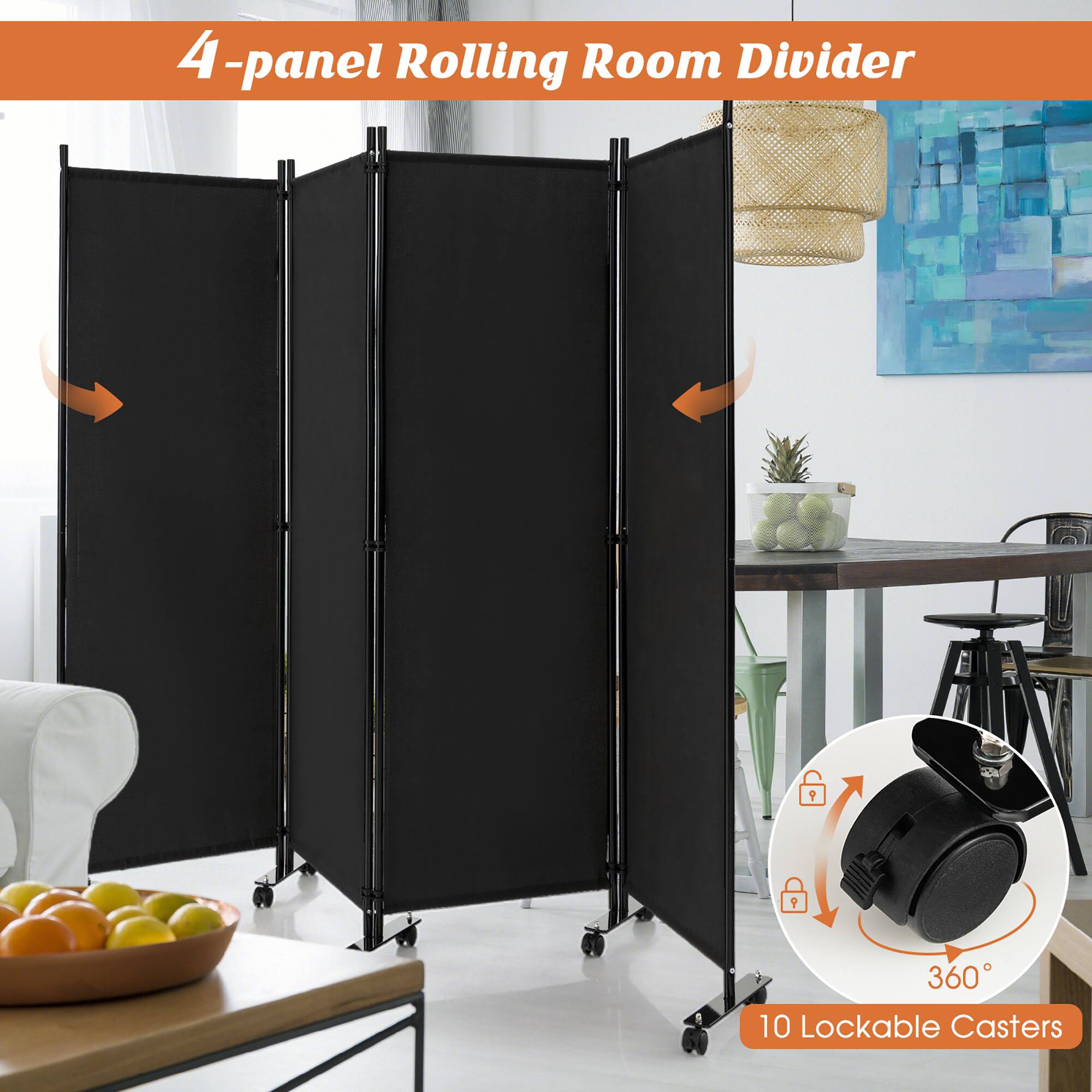 4-panel Rolling Room Divider

10 Lockable Casters