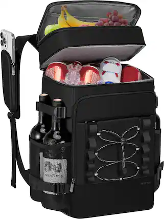 Front. Vulpecula Spade - Cooler Backpack - 40 Cans Insulated Backpack Cooler for Men & Women - Black.