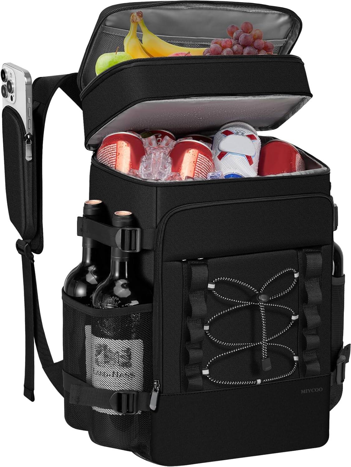 Front. Vulpecula Spade - Cooler Backpack - 40 Cans Insulated Backpack Cooler for Men & Women - Black.