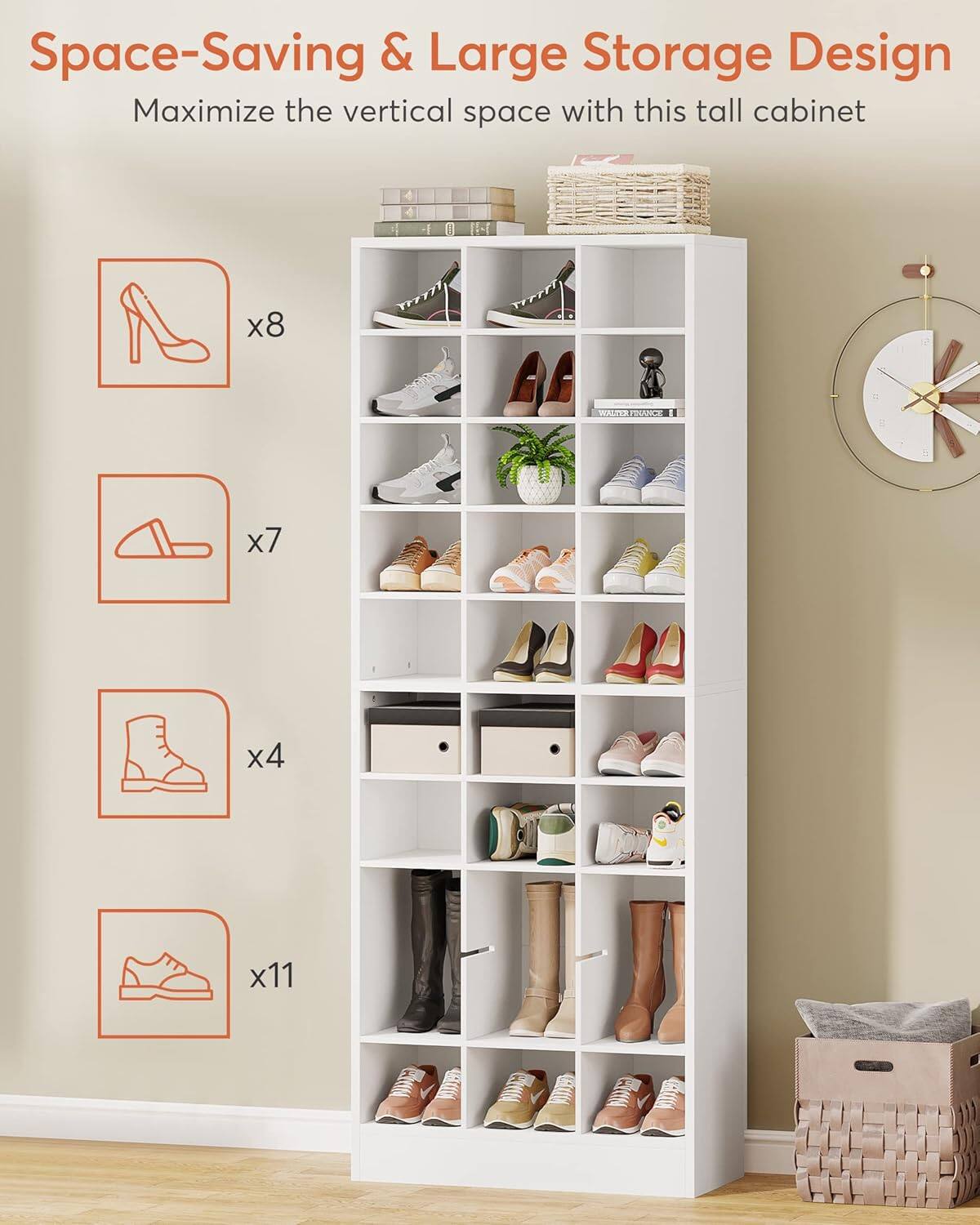 Space-Saving & Large Storage Design  
Maximize the vertical space with this tall cabinet  

x8  
x7  
x4  
x11