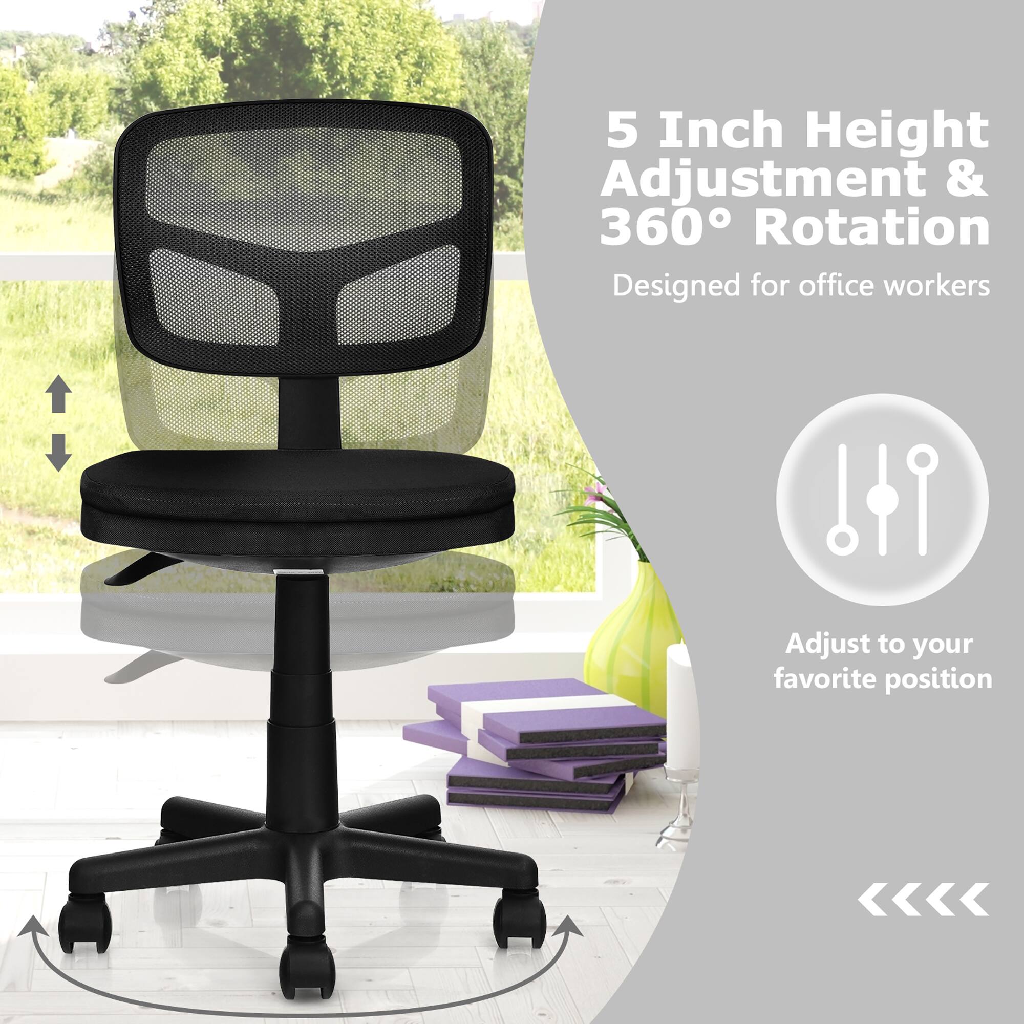5 Inch Height Adjustment & 360 Rotation Designed for office workers Adjust to your favorite position.