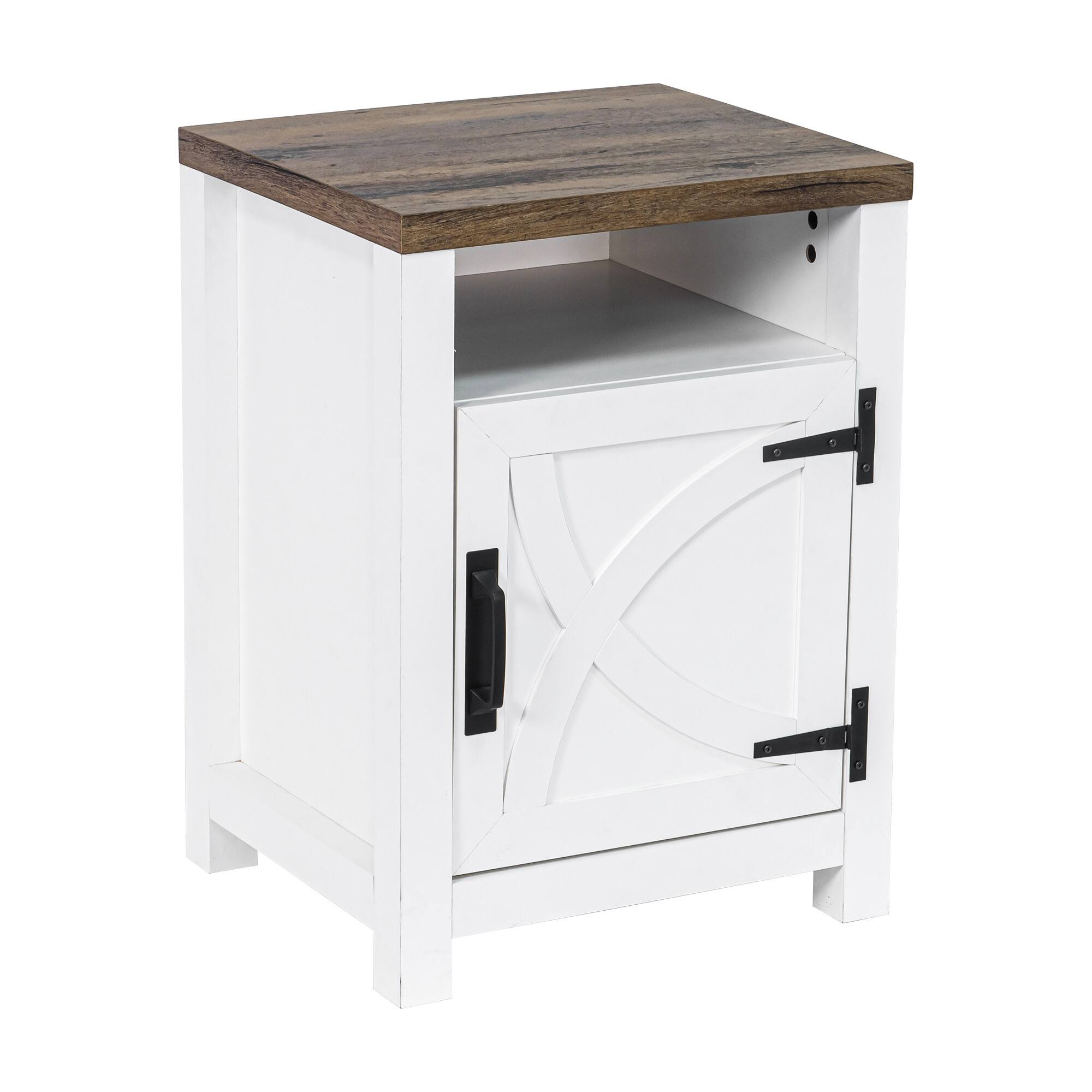 Alt View 1. Ihomeadore - Farmhouse Barn Door Nightstand Bedside Table with Adjustable Shelves - White and Brown.