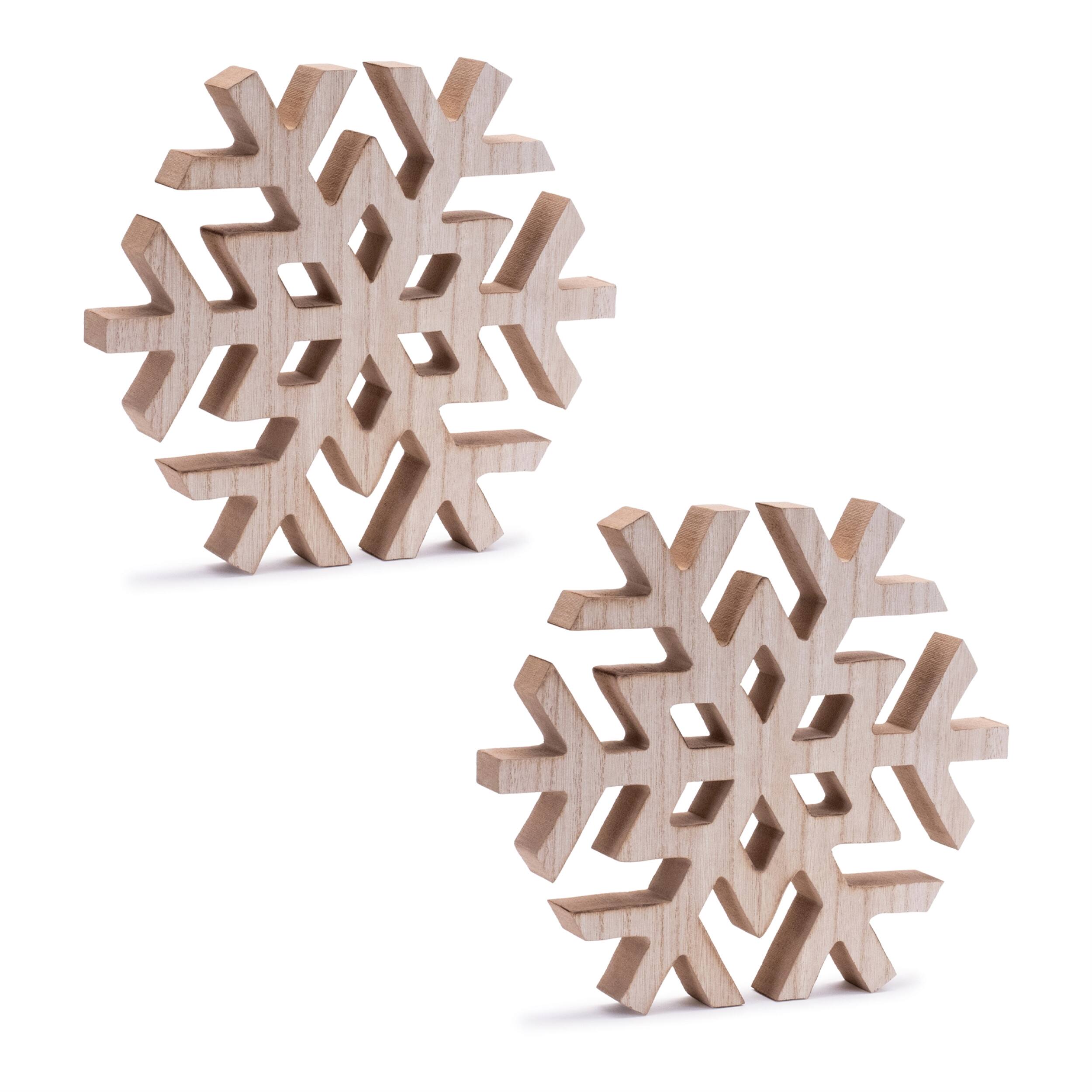 Left. BreeBe - Natural Wood Snowflake (Set of 2) - Brown.
