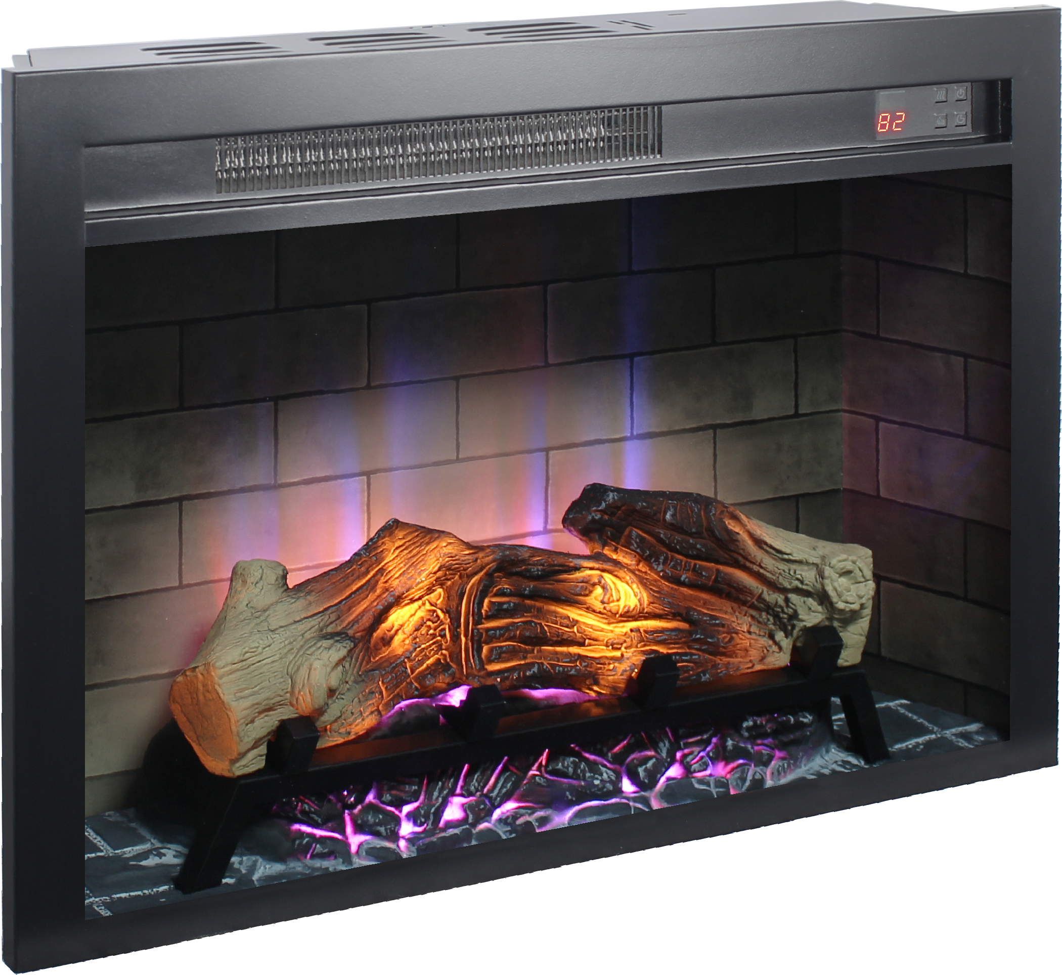 Angle. GOODSILO - 28 Inch Electric Fireplace Insert with Multi-Color Flames & Adjustable Brightness - Antique Black.