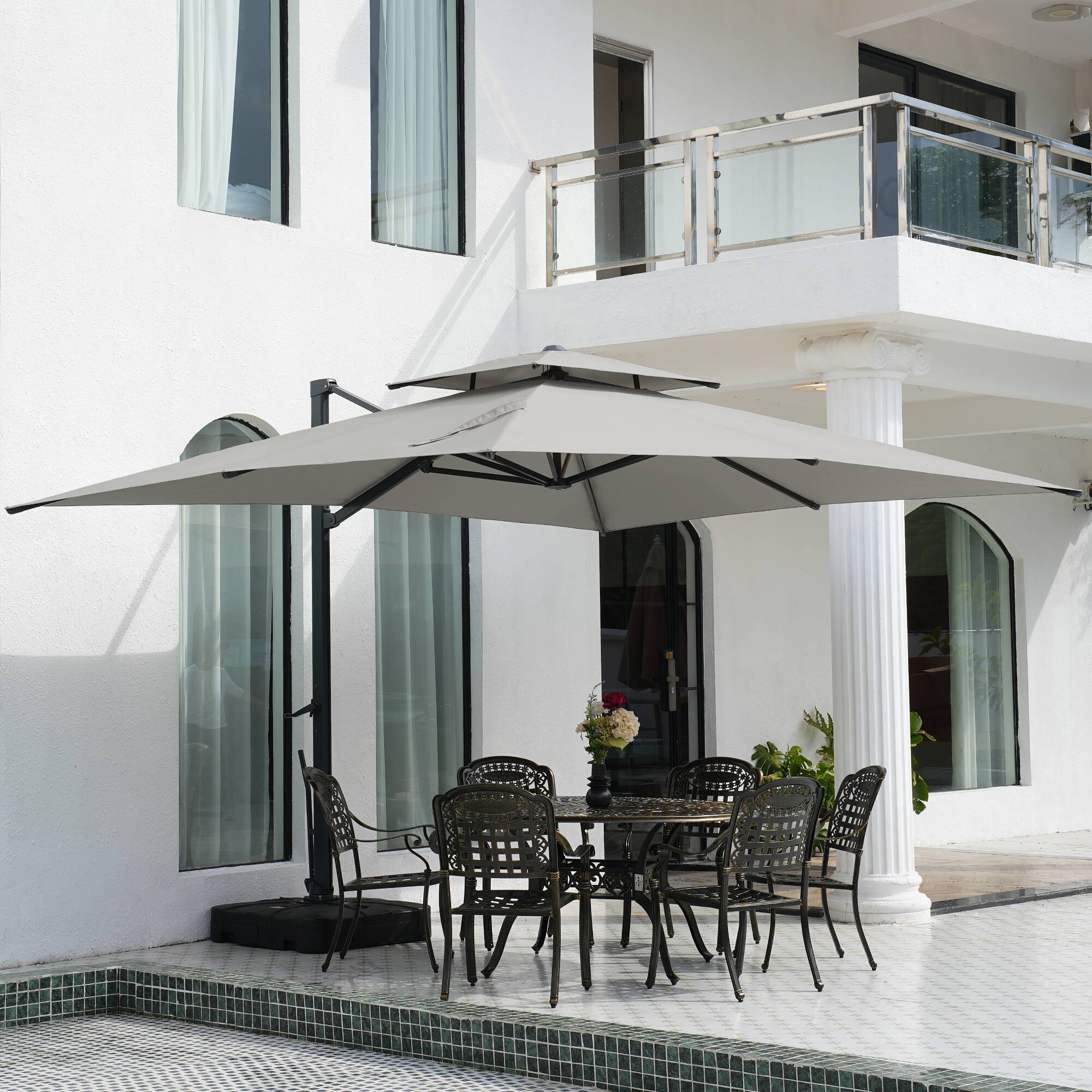 Left. Mondawe - 10x13ft Patio Cantilever Umbrella Large Square Double Top Offset Umbrella - Grey.