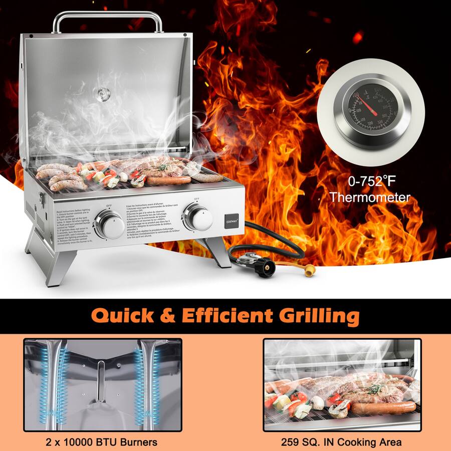 Costway 20,000 BTU Portable Gas Grill with Lid Handle Top