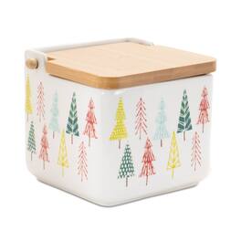 BreeBe - Ceramic Pine Tree Print Box (Set of 2) - White, Green, Red
