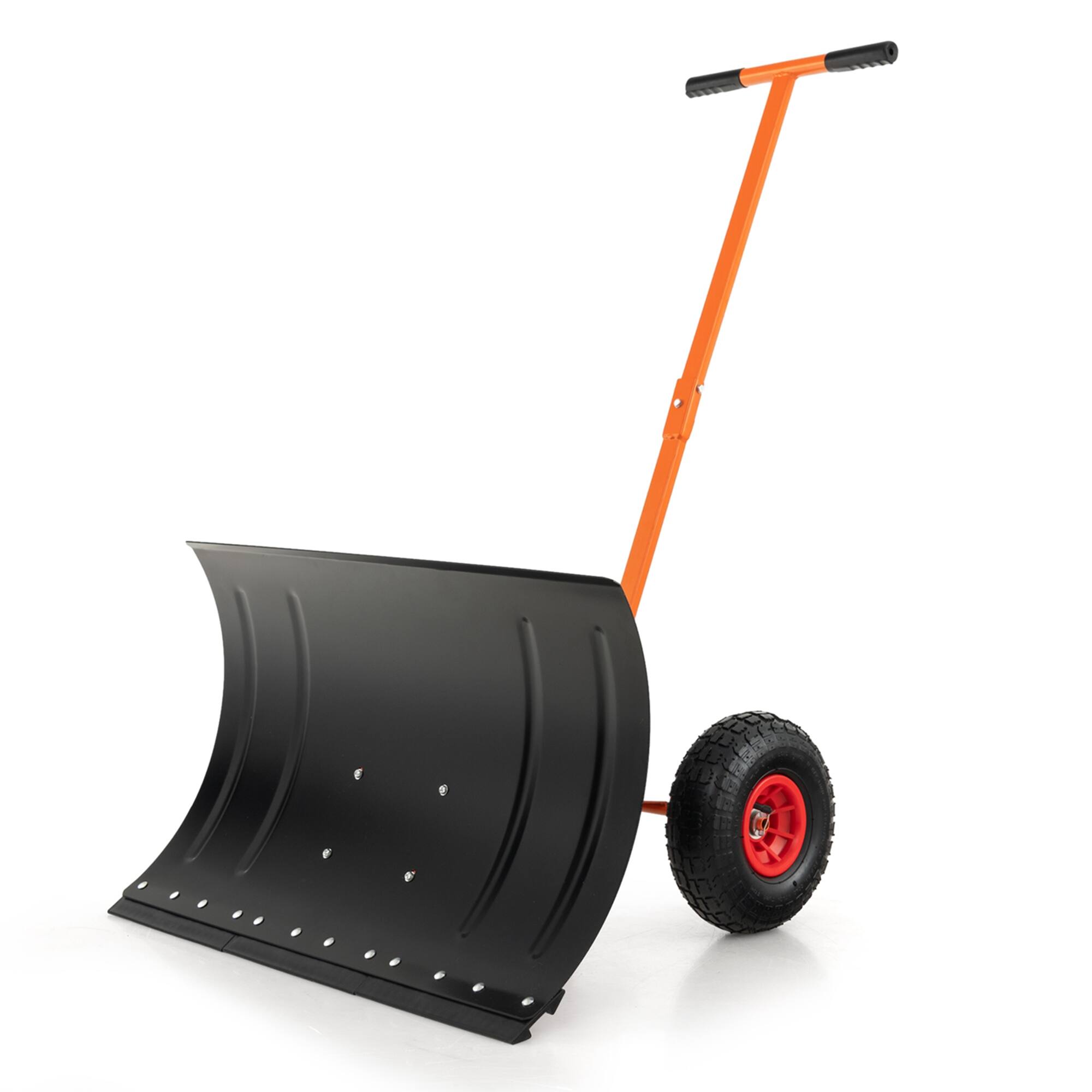 Front. Costway - 29" Snow Shovel Heavy-Duty Metal Adjustable Angle & Height Snow Clear with Wheels - Black + Orange.