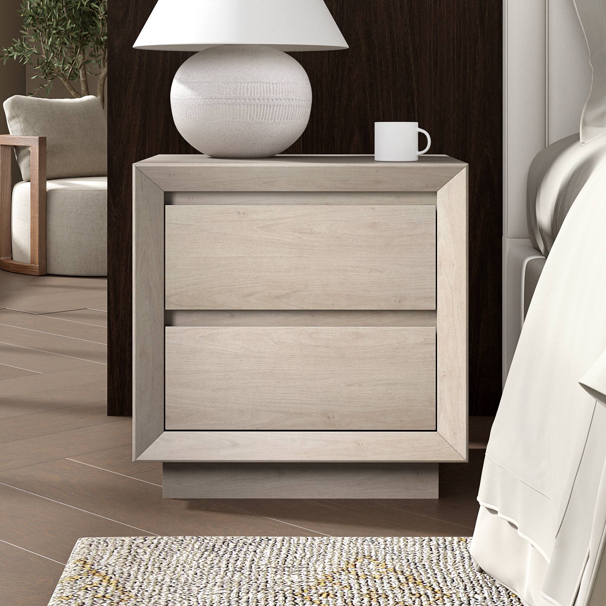 Alt View 2. Hudson&Canal - Emmett 24" Wide Rectangular Nightstand in Alder White - White.