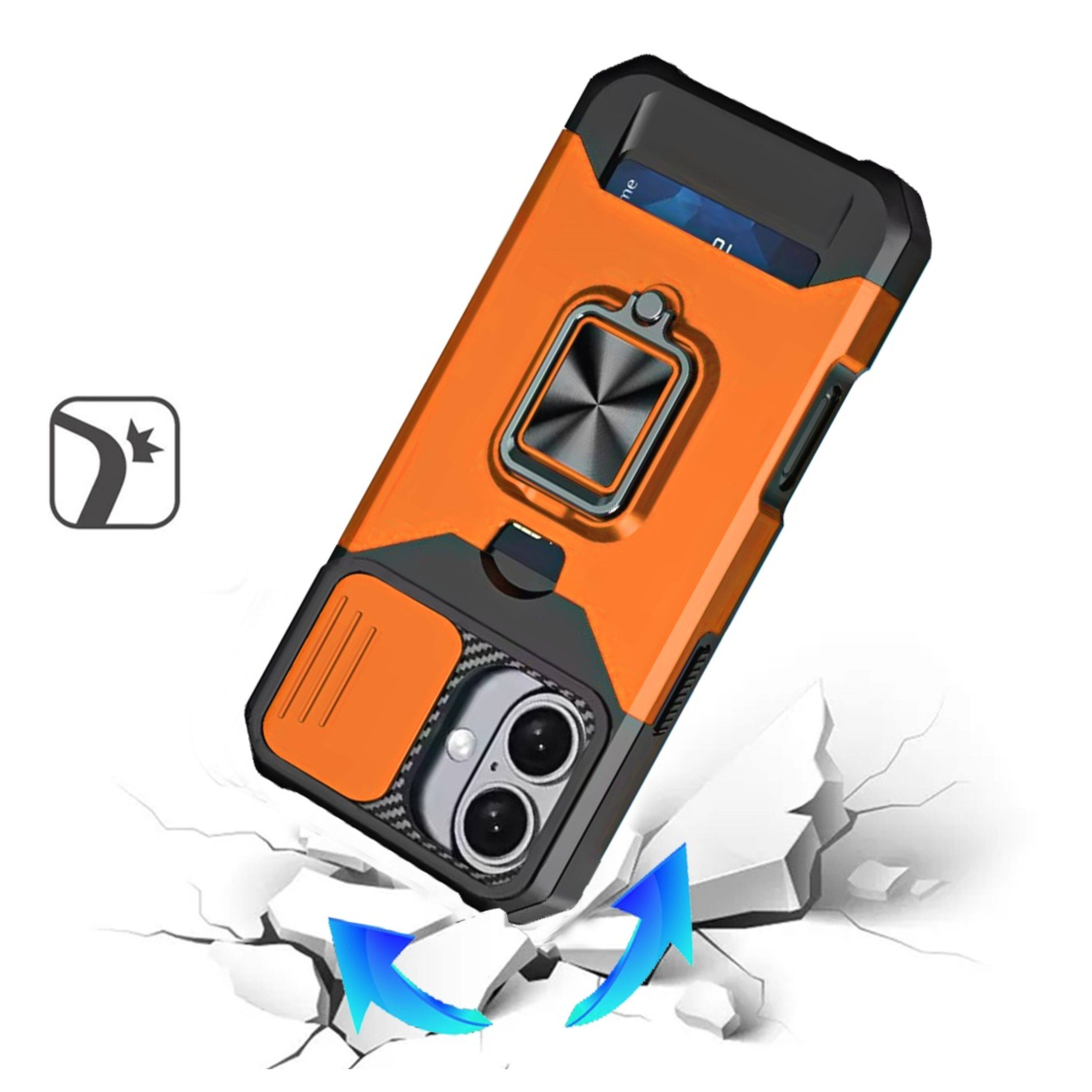 Angle. Kitcheniva - Multi-Use Card Holder Stand Phone Case With Lens Cover Tempered Glass For iPhone 17 Cosmic Orange - Cosmic Orange.