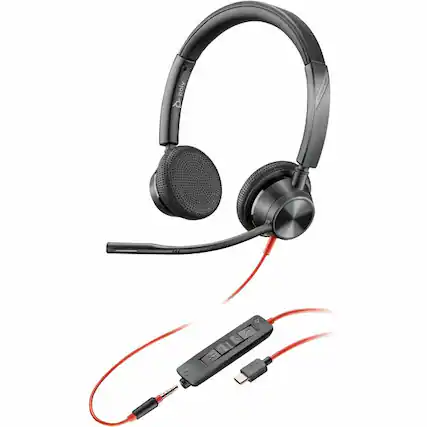 Front. HP - Poly Blackwire 3325 Headset +USB-C/A Adapter TAA - Microsoft Teams Certification - Stereo - Mini-phone (3.5mm), USB Type - Unknown.