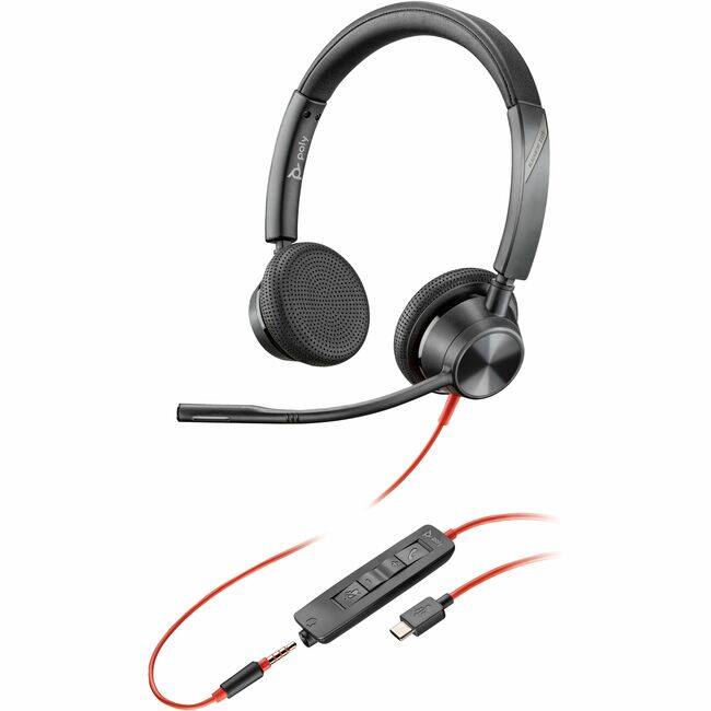 Front. HP - Poly Blackwire 3325 Headset +USB-C/A Adapter TAA - Microsoft Teams Certification - Stereo - Mini-phone (3.5mm), USB Type - Unknown.