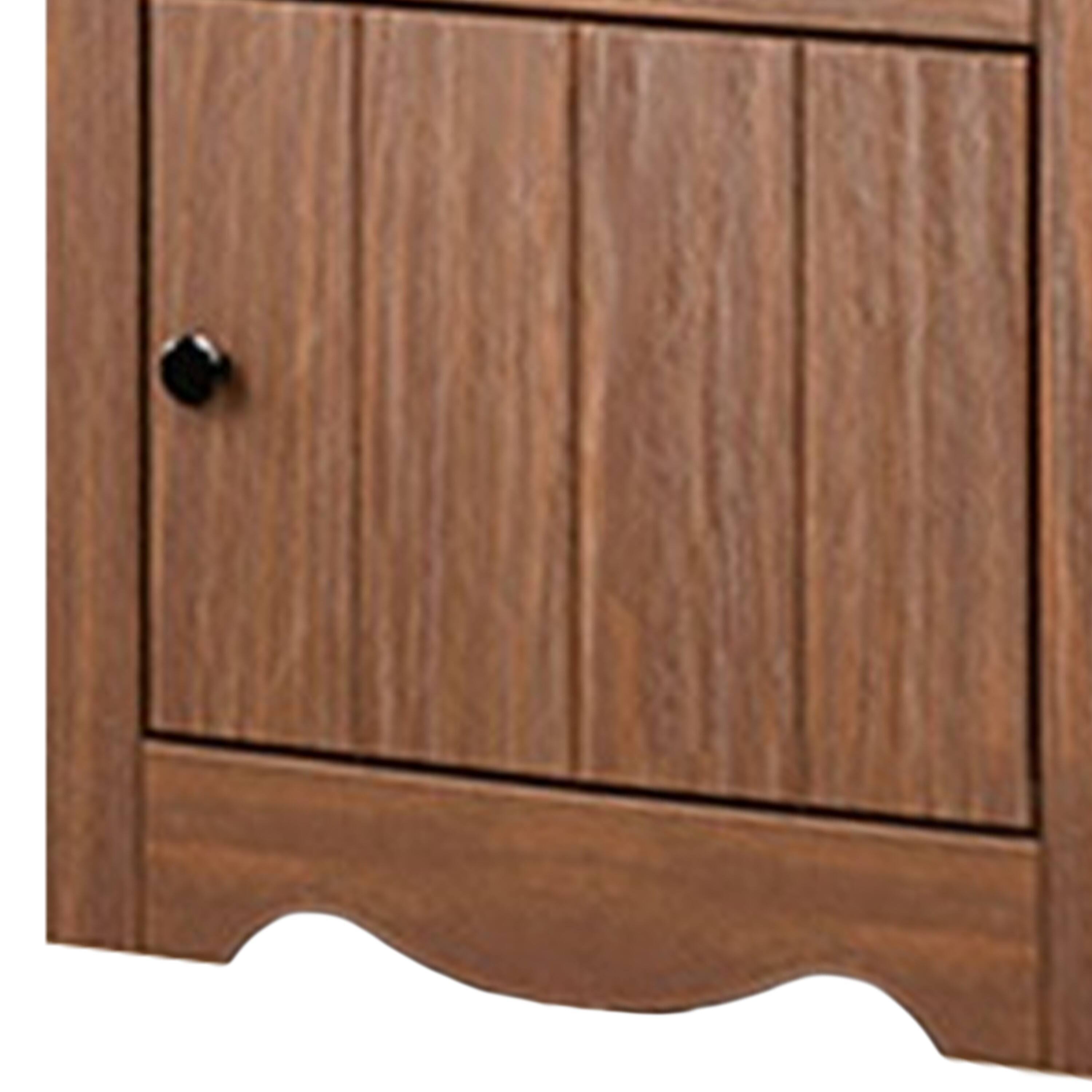 Alt View 3. Manhattan Lane - Stav Nightstand, 1 Drawer and Door, 25 Inch, Plank Style,  Solid Wood - Mahogany Brown, Black.