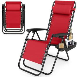 Costway - 1 PCS Zero Gravity Chair, Portable Patio Recliner with Adjustable Backrest & Pillow - Red