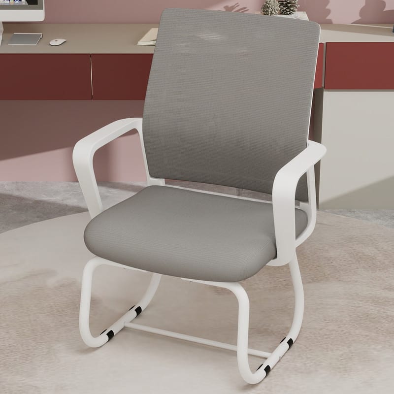 HTUTWOO - Office Chair No Wheels, Ergonomic Mesh Guest Chair with Lumbar Support, Wide Soft Seat for Conference Room,Home Office - Gray
