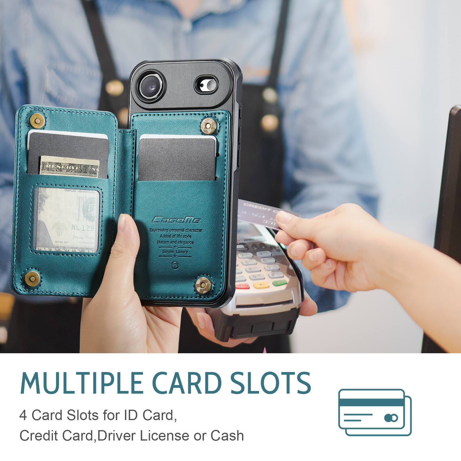 NL NL129 Sira T LaseNC Ehinpresing PO Cerector A fund M Die my punn and elegance  Sicole APY A EREUIT 1.2 .. d  1  J MULTIPLE CARD SLOTS 4 Card Slots for ID Card, Credit Card, Driver License or Cash