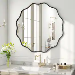 Easly - 36 in. W x 36 in. H Round Aluminum Alloy Framed Vanity Wall Mirror - Black