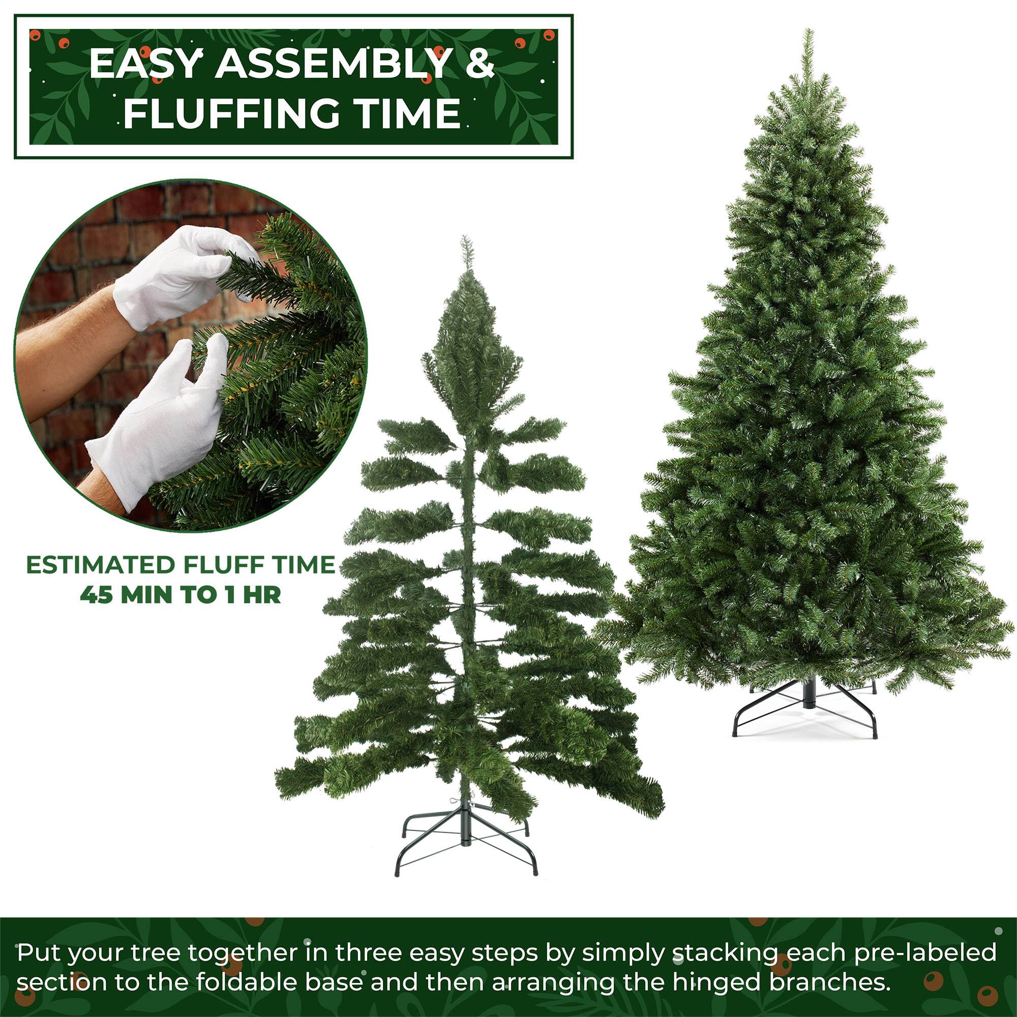 EASY ASSEMBLY & FLUFFING TIME

ESTIMATED FLUFF TIME
45 MIN TO 1 HR

Put your tree together in three easy steps by simply stacking each pre-labeled section to the foldable base and then arranging the hinged branches.