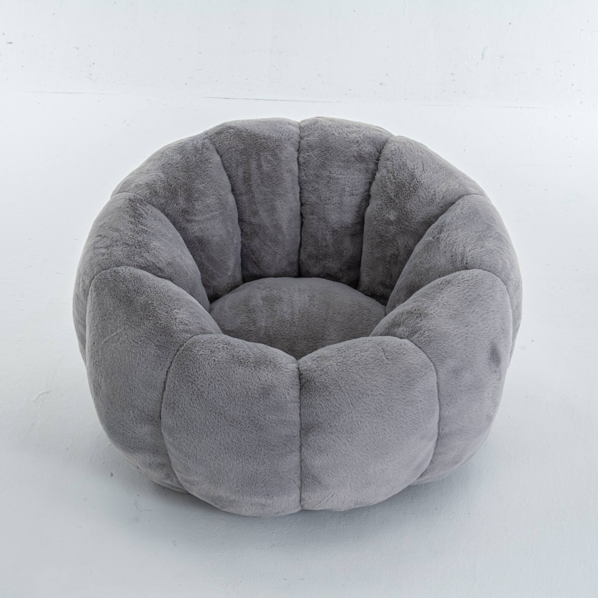 Alt View 8. GOODSILO - Floral-Shaped Faux Fur Bean Bag Sofa, Ultra-Soft Large Reading Chair for Living Room or Bedroom, Single-Seater - Gray.