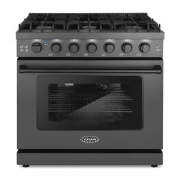 COSMO - COS-EPGR366-BK 36 in. Haven Collection 6.0 cu. ft. Gas Range, 6 Burners, Convection Oven, Knob LEDs, Storage Drawer - Matte Black