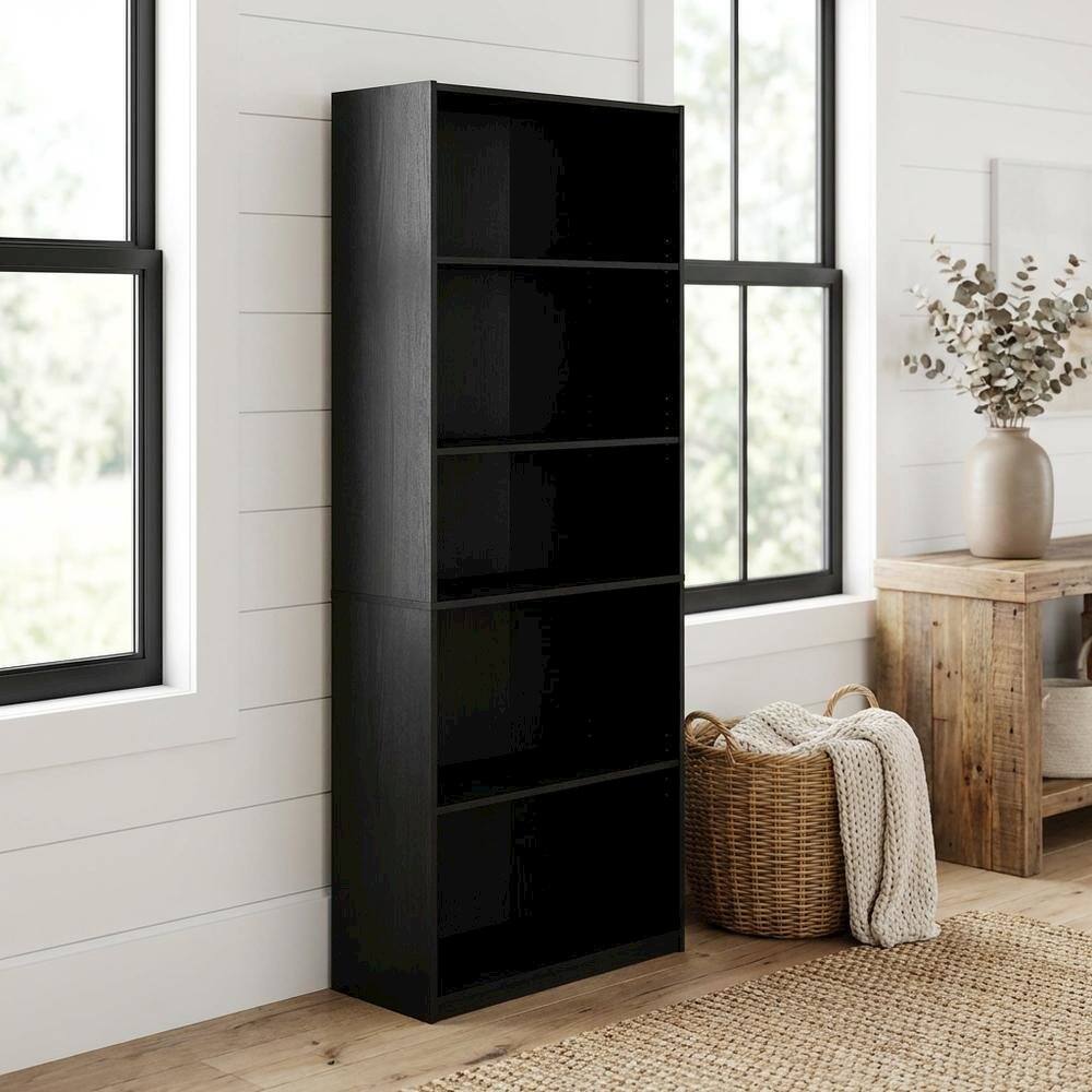 Angle. FurniFact - Wooden Bookcase in Finish with Adjustable Shelves for Home Office - Darkwood.