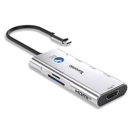 Turonic - BYL-2425 usb hub USB-C 7-in-1 with 100W PD, HDMI™ 4K@60Hz, 3 USB 3.0 5Gbps, SD/MicroSD Reader - Silver