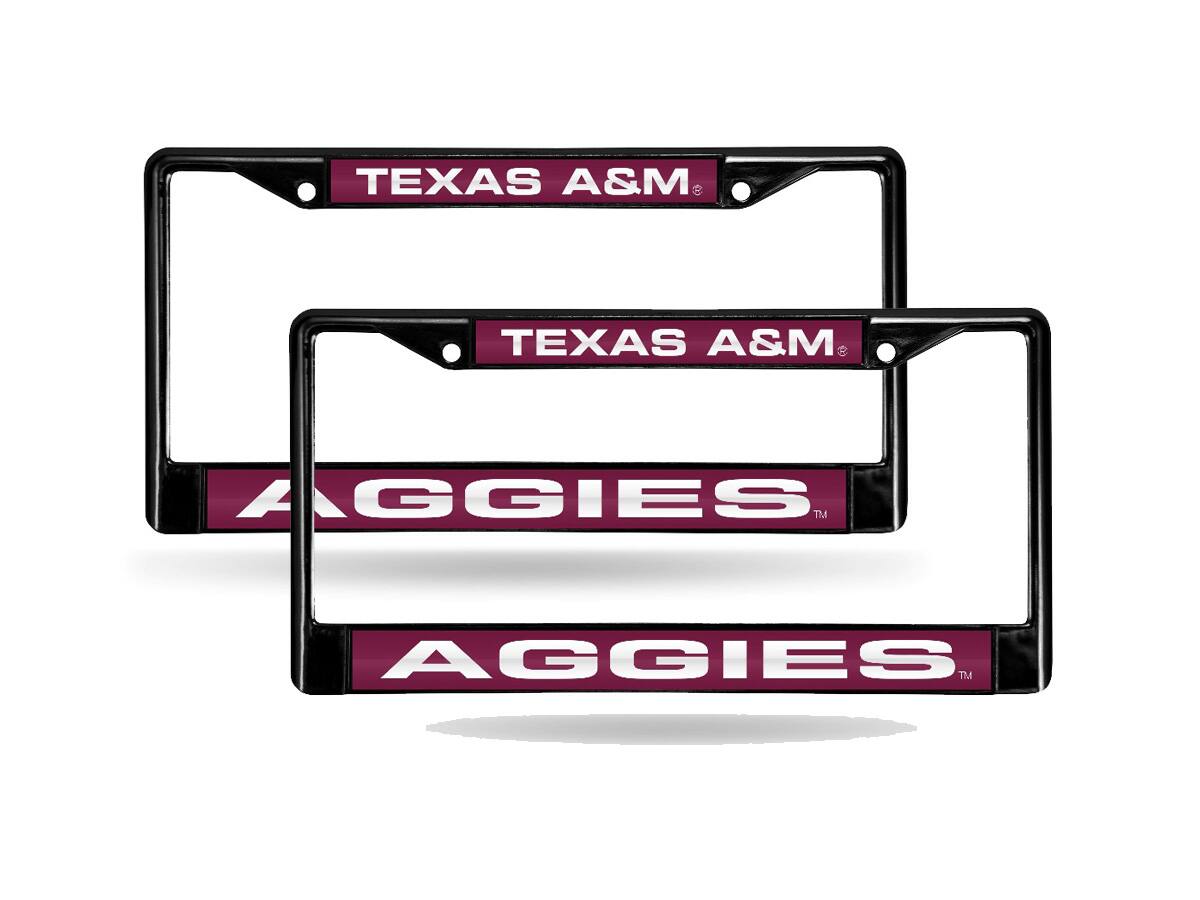 Texas A&M Aggies Black Metal Laser License Plate Frame - Set of 2 Frames