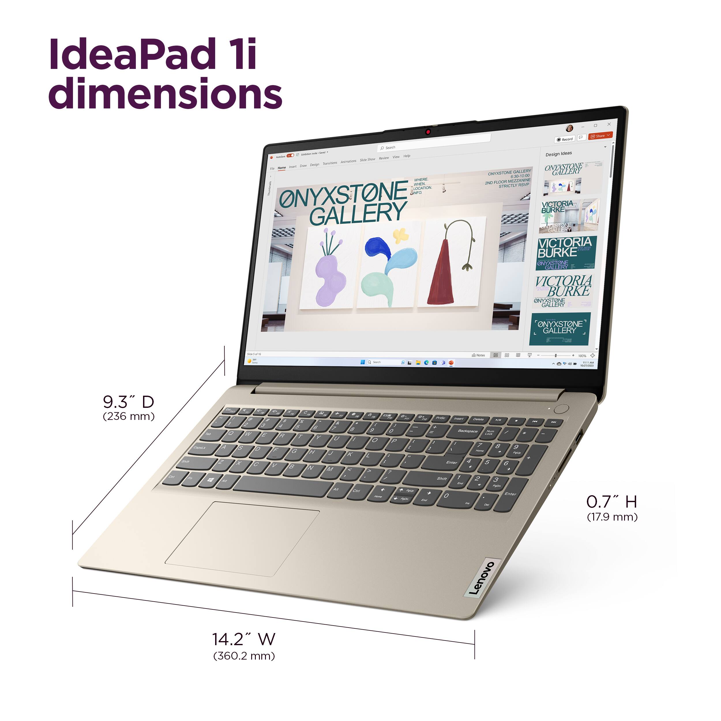 IdeaPad 1i dimensions - 9.3" D (236 mm) - 7" H (17.9 mm) - 14.2" W (360.2 mm) - Lenovo