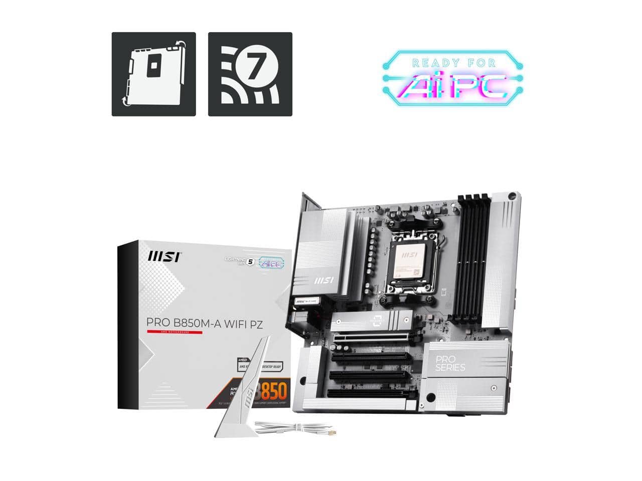 MSI - PRO B850M-A WiFi PZ mATX Motherboard - AMD Ryzen 9000/8000/7000, AM5, DDR5, PCIe 5.0, M.2 Gen5, Wi-Fi 7, 5G LAN