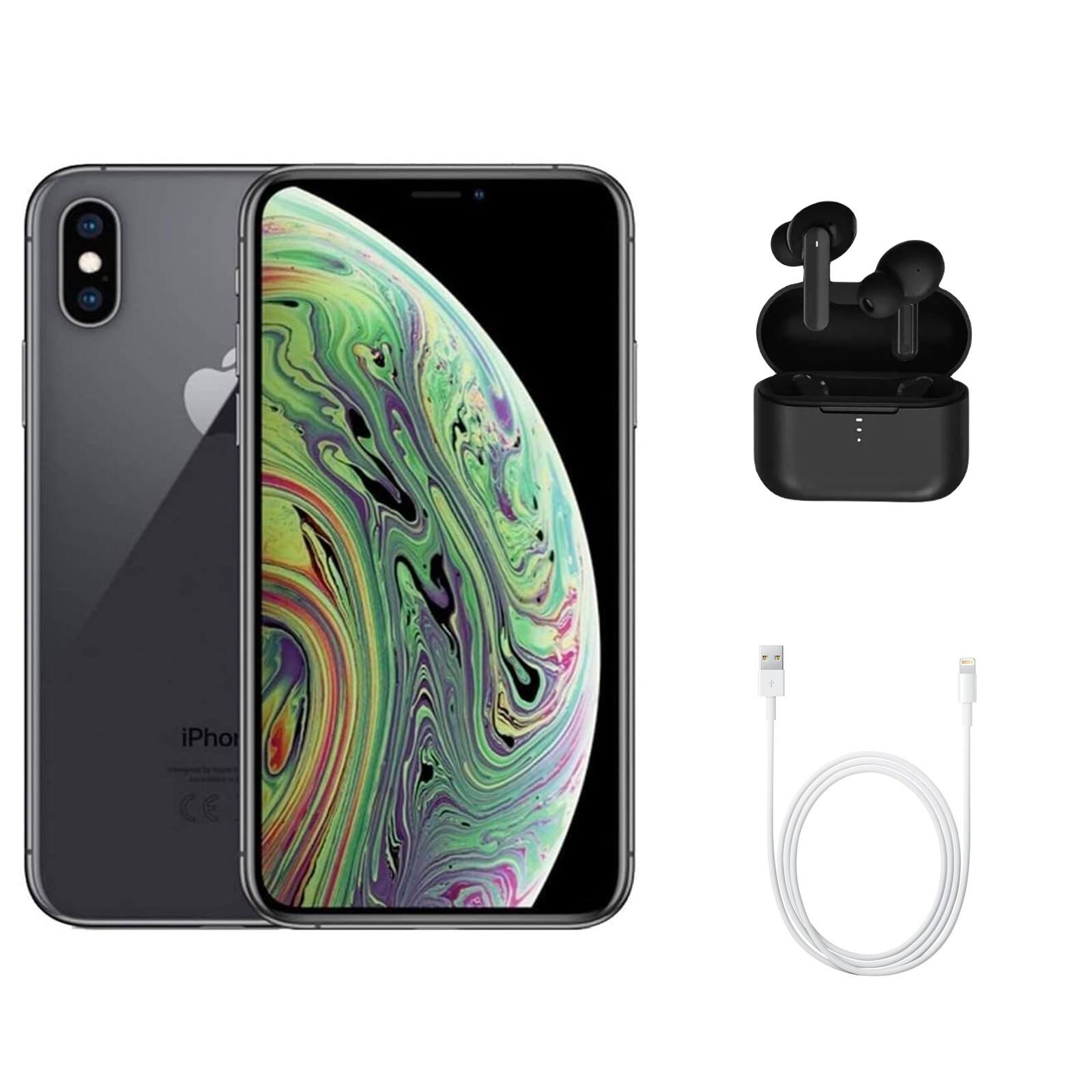 Angle. Apple - iPhone XS Max A1921 (Fully Unlocked) 256GB w/ Wireless Earbuds - Space Gray.