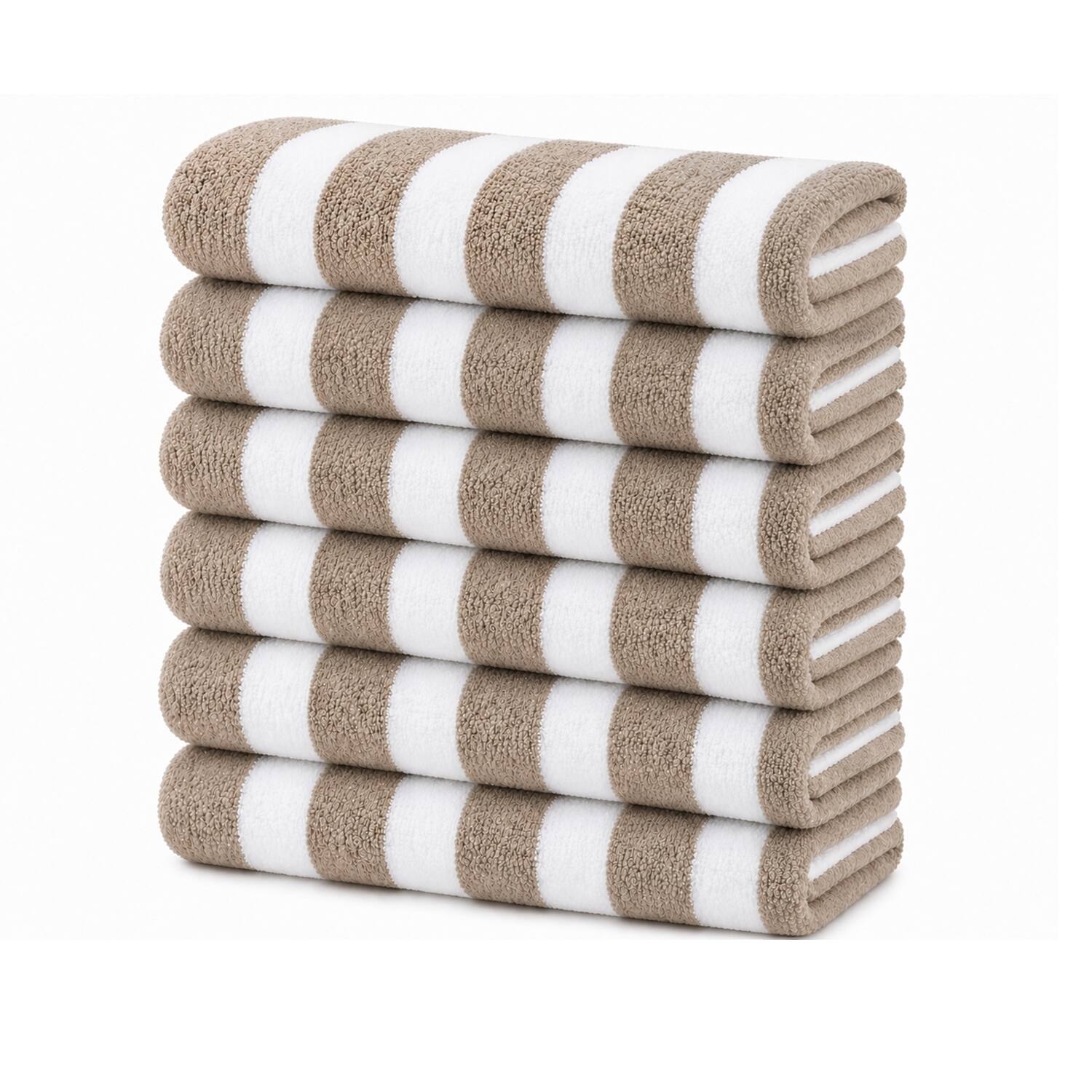 Front. Plazatex - Plazatex Terry Cabana 80% Cotton 20% Polyester Oversized 6 Pack Beach Bath Towel 36" x 66" Taupe - Taupe.