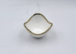 Jiallo - 4" Contemporary Gold Rope Mini Snack Bowl – Modern Decorative Serving Bowl with Rope‑Style Rim - White