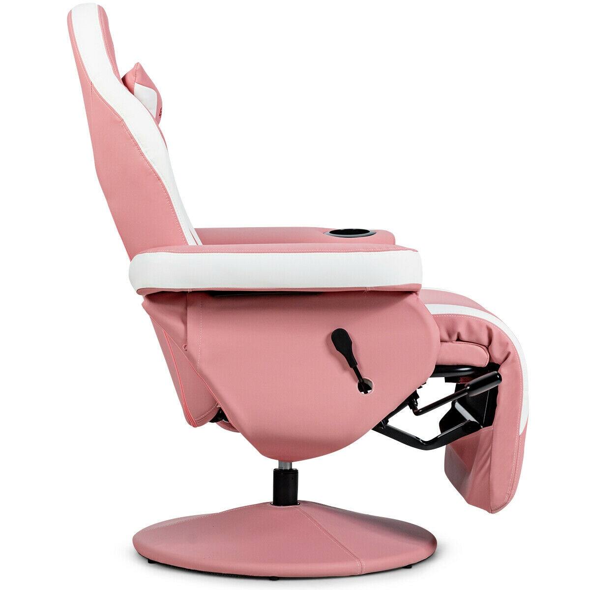Back. WELLFOR - Ergonomic High Back Massage Gaming Chair with Pillow - Pink.