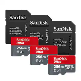 SANDISK - Ultra 256GB microSDXC UHS I Memory Card 3 Pack with 3 SD Adapters