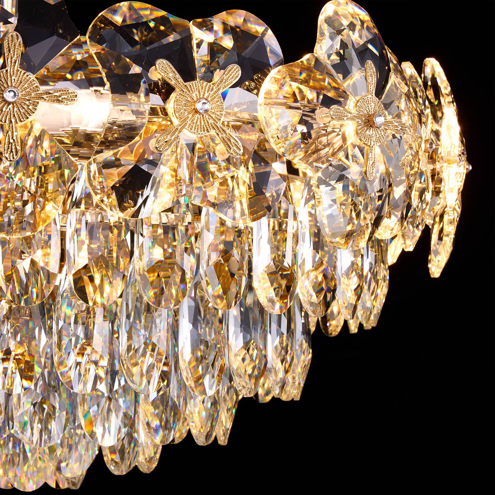Alt View 4. Siljoy - 24 Inch Round Luxury Crystal Chandelier, Modern Gold 4-Leaf Floral Pendant Light for Kitchen Living Room  Foyer - Rose Gold.