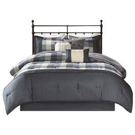 Gracie Mills - Nanette 7-Piece Bufallo Plaid Printed Herringbone Comforter Set - Gray