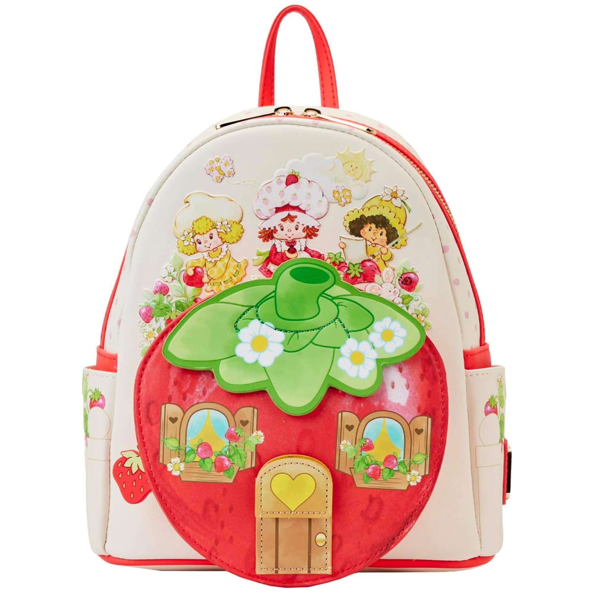 Front. LoungeFly - Loungefly Strawberry Shortcake Strawberry House Mini Backpack - Multicolored.