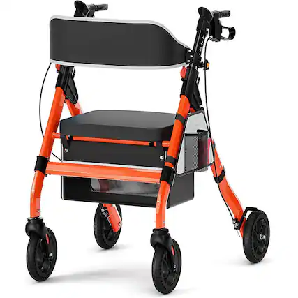 Front. Boyel Living - RED Rollator Walker 450 lb Capacity 18 inch Big Seat 8 inch Wheels 6-Position Height Frame - Red.