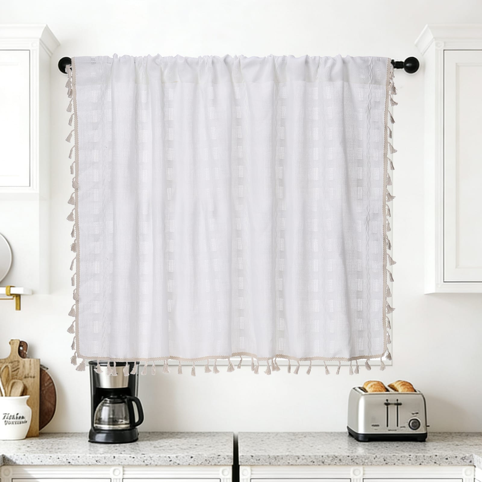 Unique Bargains - Curtain Valances, 33"x52" Semi Sheer Rod Pocket for Small Windows Living/Bed/Bath/Kitchen, Set of 1 Panel - White