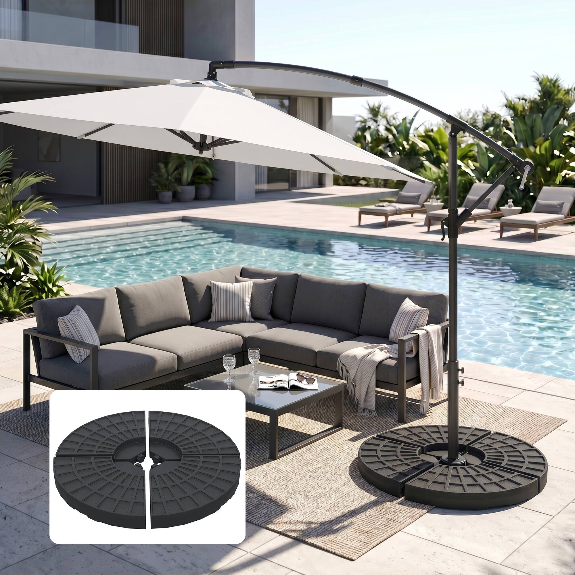 Alt View 1. Outsunny - Large 4 Piece Round Fillable Weighted Offset Market Patio Umbrella - Black.