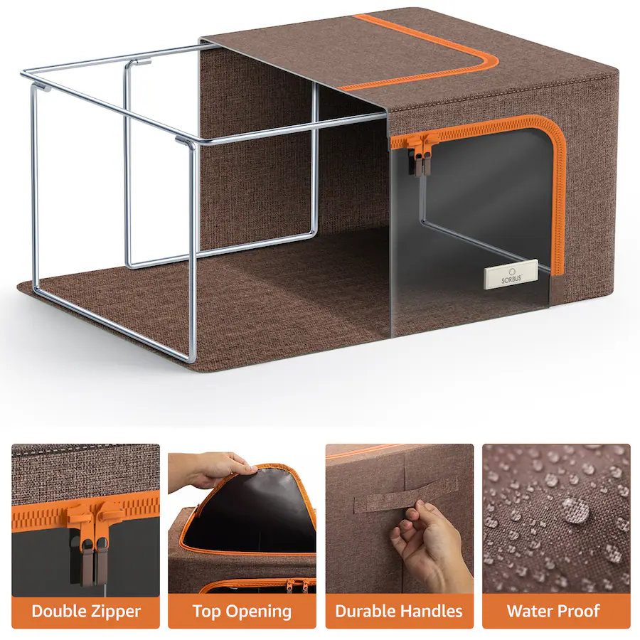 Box Collapsed Layout Sorbus 4 Pack Medium Foldable Storage Box, Large Window & Handles ...