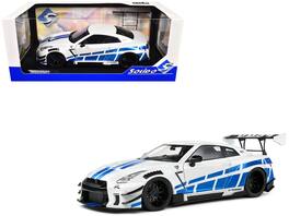 Solido - 2024 Nissan GT-R R35 RHD Liberty Walk 2.0 White Metallic Blue Stripes "For Paul Tribute" 1/18 - White, Blue