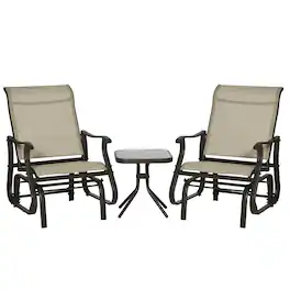 Outsunny - 3-Piece Outdoor Gliders Set Bistro Set with Steel Frame, Tempered Glass Top Table for Patio, Garden, Backyard, Lawn - Gray