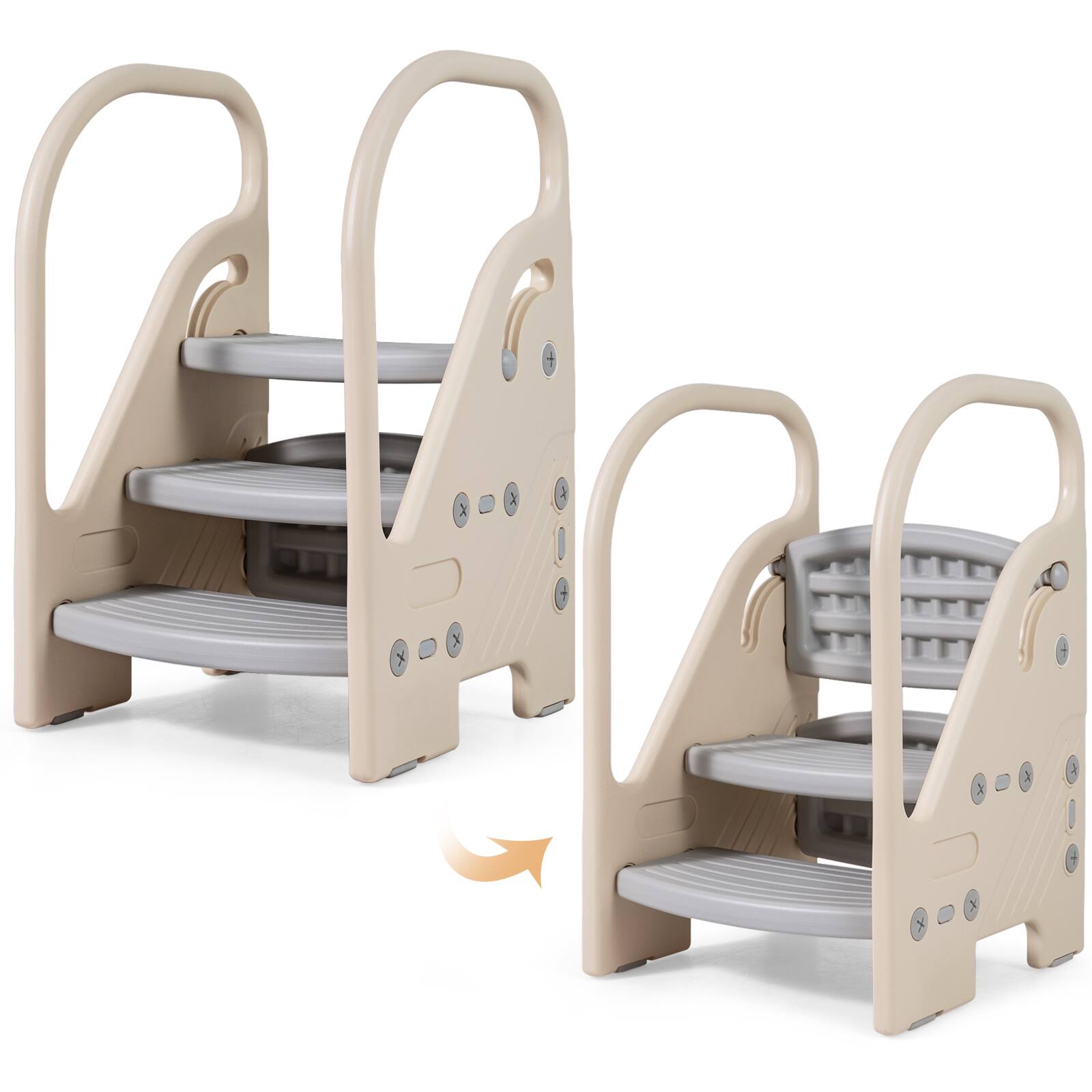 Alt View 9. Gymax - Gymax Toddler Step StoolAdjustable 3-Step Helper Stool w/ Safety Handles&Non-slip Pad - Grey.